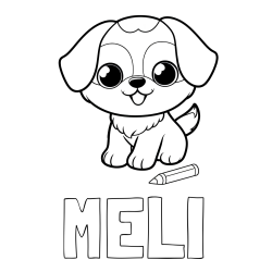 Online izdelana pobarvanka - Pobarvanka imena MELI in pobarvanka prikupnega kužka