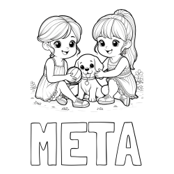 Online izdelana pobarvanka - Pobarvanka imena META in pobarvanka prijateljic s kužkom