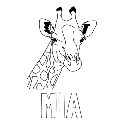 Online izdelana pobarvanka - Pobarvanka imena MIA in lepa pobarvanka žirafje glave