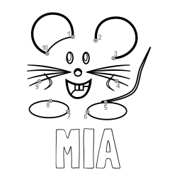 Online izdelana pobarvanka - Pobarvanka imena MIA in pobarvanka poveži številke - ljubka miška