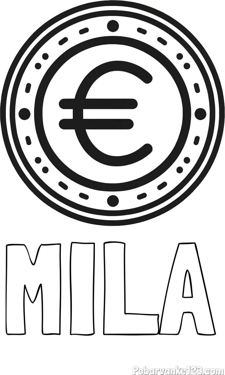 Pobarvanka imena MILA in pobarvanka evrskega kovanca