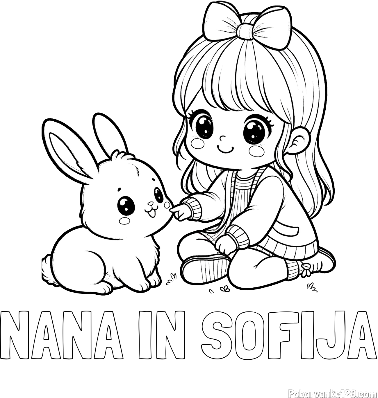 Pobarvanka imena NANA IN SOFIJA in pobarvanka ljubke punčke, ki se igra z zajčkom