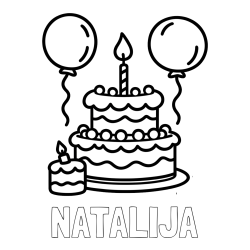 Online izdelana pobarvanka - Pobarvanka imena NATALIJA in pobarvanka velike rojstnodnevne torte