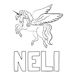 Online izdelana pobarvanka - Pobarvanka imena NELI in lepa pobarvanka samoroga