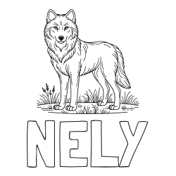Online izdelana pobarvanka - Pobarvanka imena NELY in pobarvanka volka