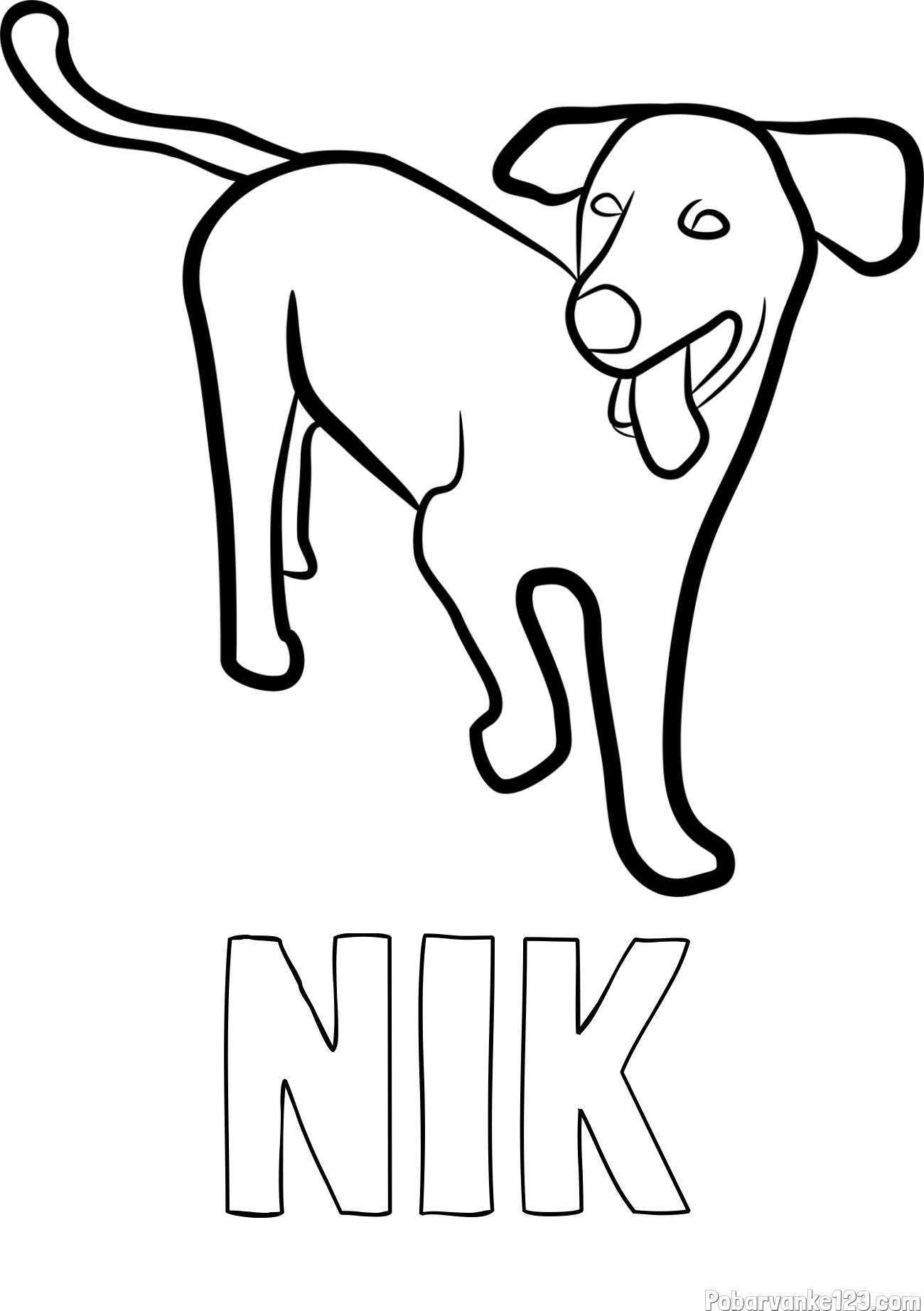 Pobarvanka imena NIK in pobarvanka prikupnega, a nekoliko utrujenega kužka