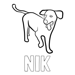 Online izdelana pobarvanka - Pobarvanka imena NIK in pobarvanka prikupnega, a nekoliko utrujenega kužka
