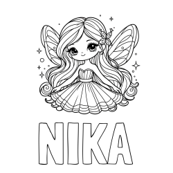Online izdelana pobarvanka - Pobarvanka imena NIKA in pobarvanka ljubke in nasmejane čarobne vile
