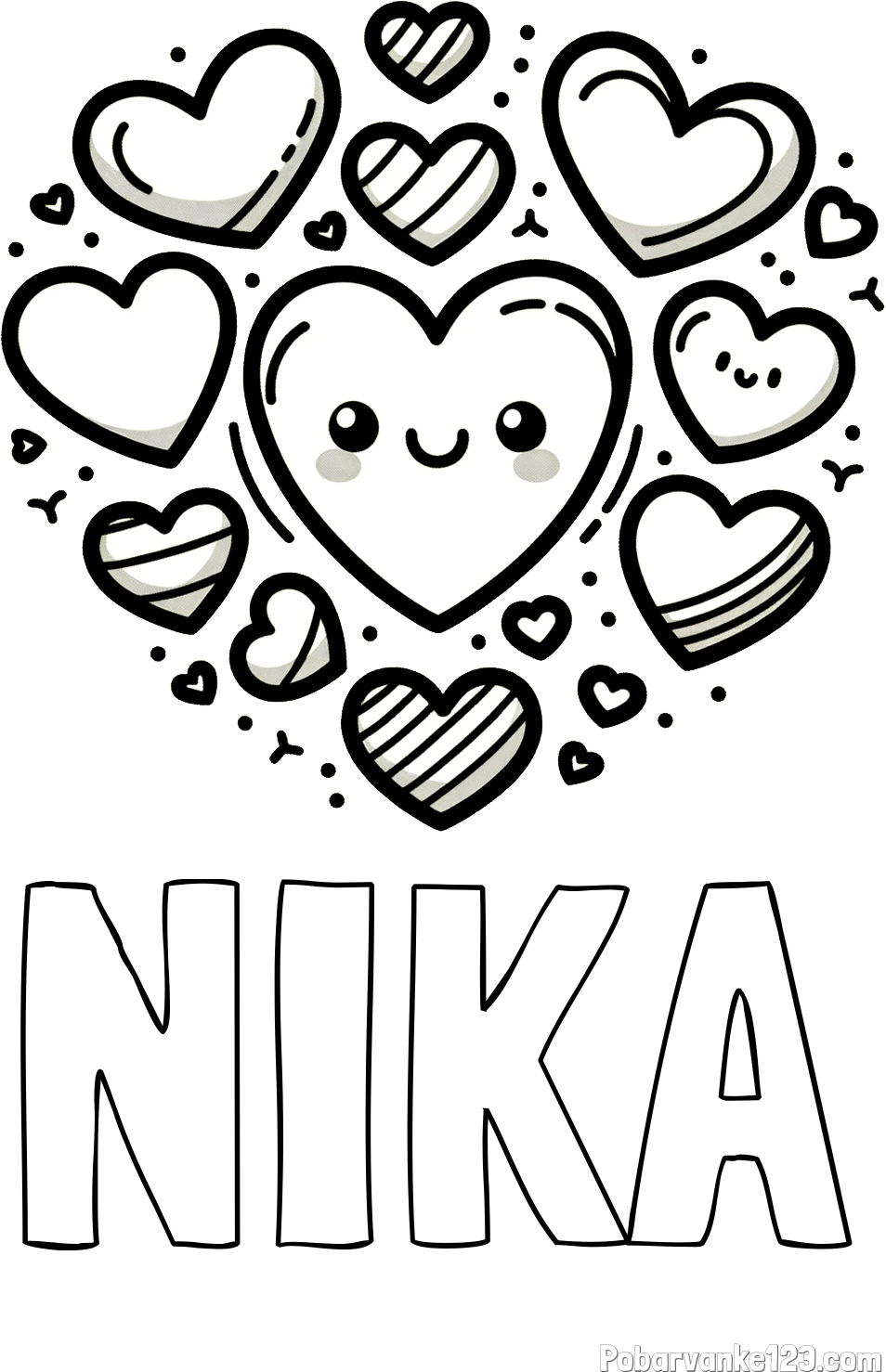 Pobarvanka imena NIKA in pobarvanka srčkov