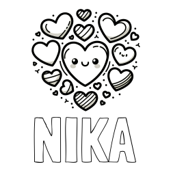 Online izdelana pobarvanka - Pobarvanka imena NIKA in pobarvanka srčkov