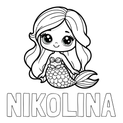 Online izdelana pobarvanka - Pobarvanka imena NIKOLINA in pobarvanka prikupne morske deklice