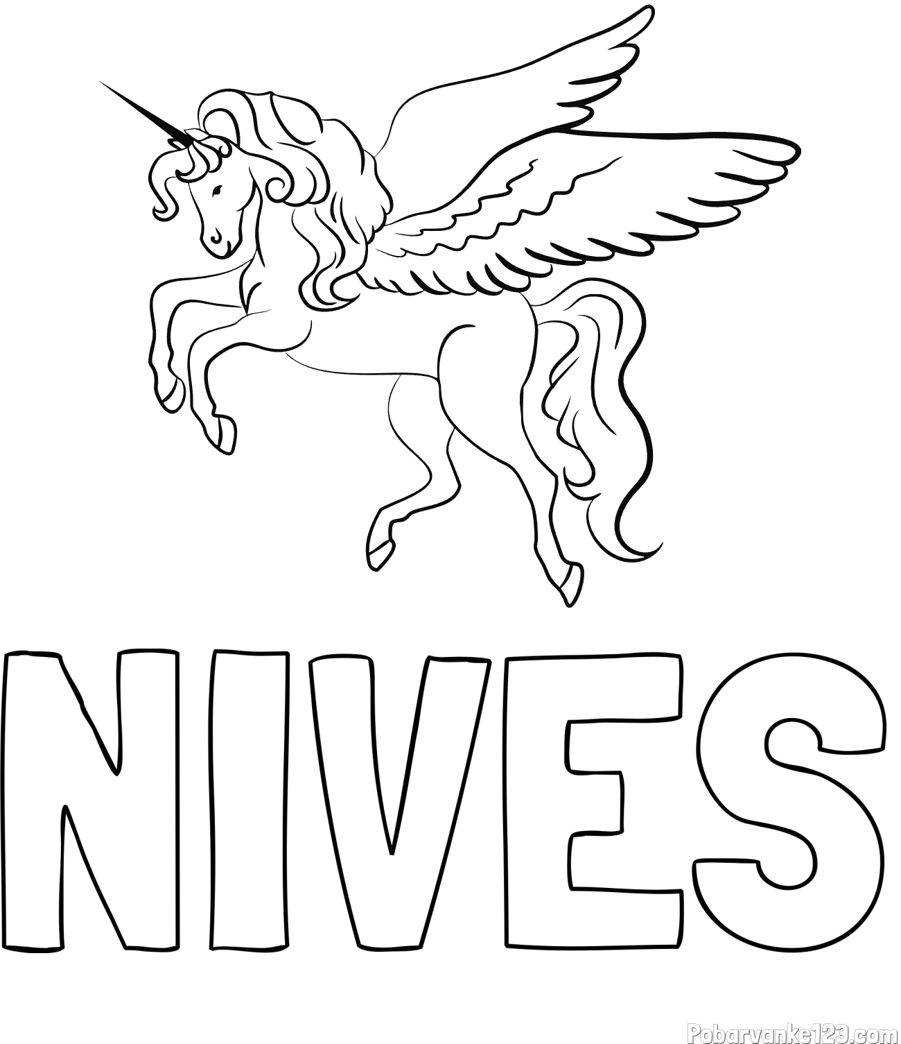 Pobarvanka imena NIVES in lepa pobarvanka samoroga