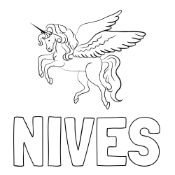 Online izdelana pobarvanka - Pobarvanka imena NIVES in lepa pobarvanka samoroga