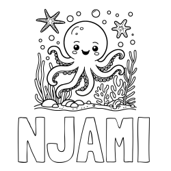 Online izdelana pobarvanka - Pobarvanka imena NJAMI in pobarvanka hobotnice