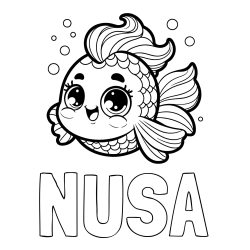 Online izdelana pobarvanka - Pobarvanka imena NUŠA in pobarvanka ljubke pravljične ribe
