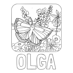 Online izdelana pobarvanka - Pobarvanka imena OLGA in pobarvanka metulja v naravi