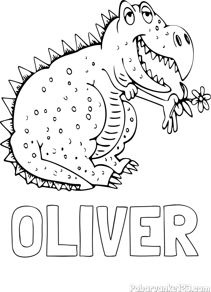 Pobarvanka imena OLIVER in pobarvanka veselega dinozavra