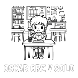 Online izdelana pobarvanka - Pobarvanka imena OSKAR GRE V ŠOLO in pobarvanka učenca v učilnici