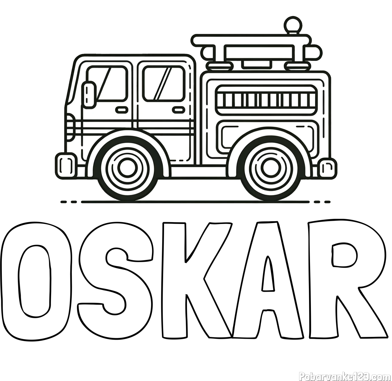 Pobarvanka imena OSKAR in lepa pobarvnak gasilskega avta