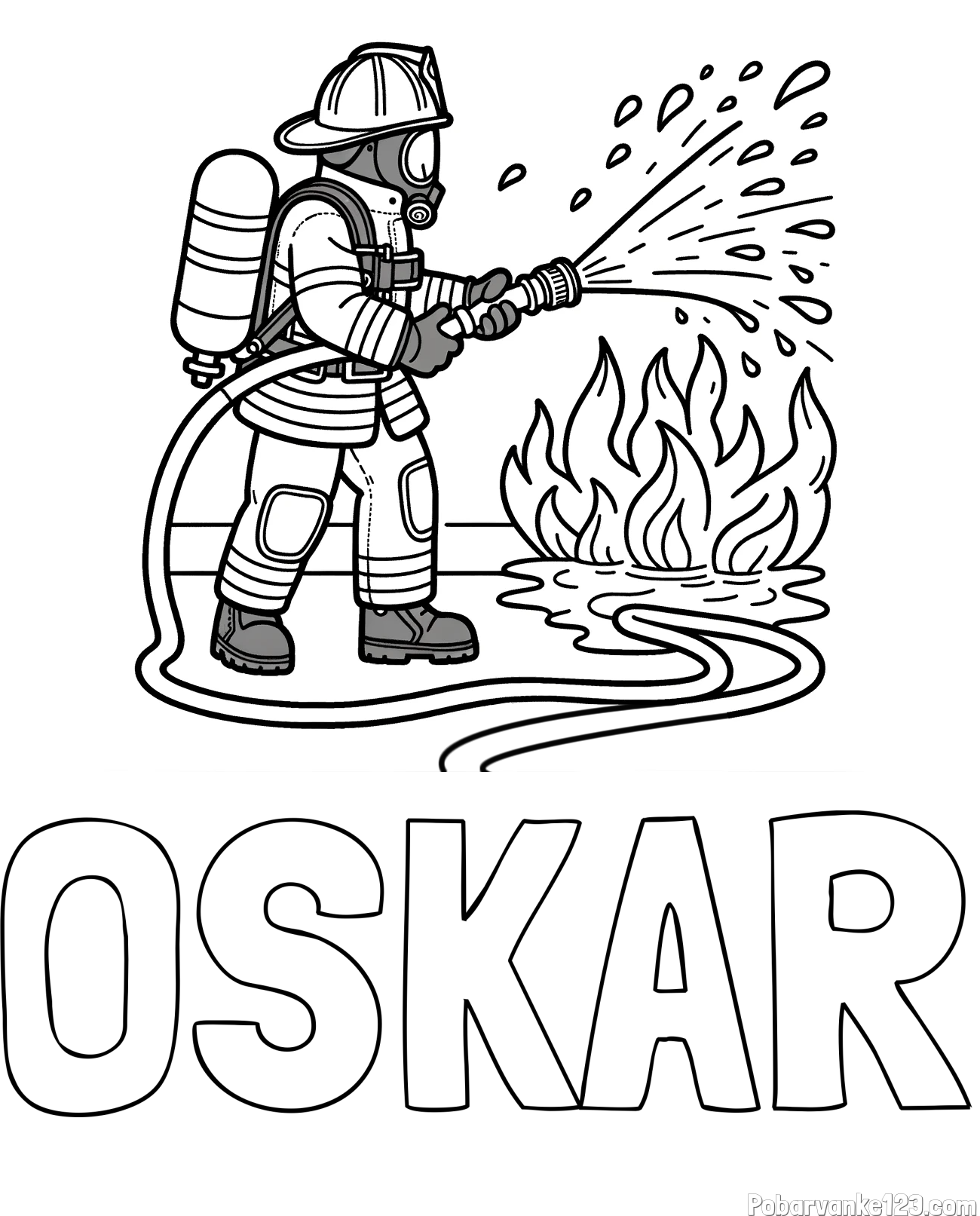 Pobarvanka imena OSKAR in pobarvanka gasilca in velikega požara