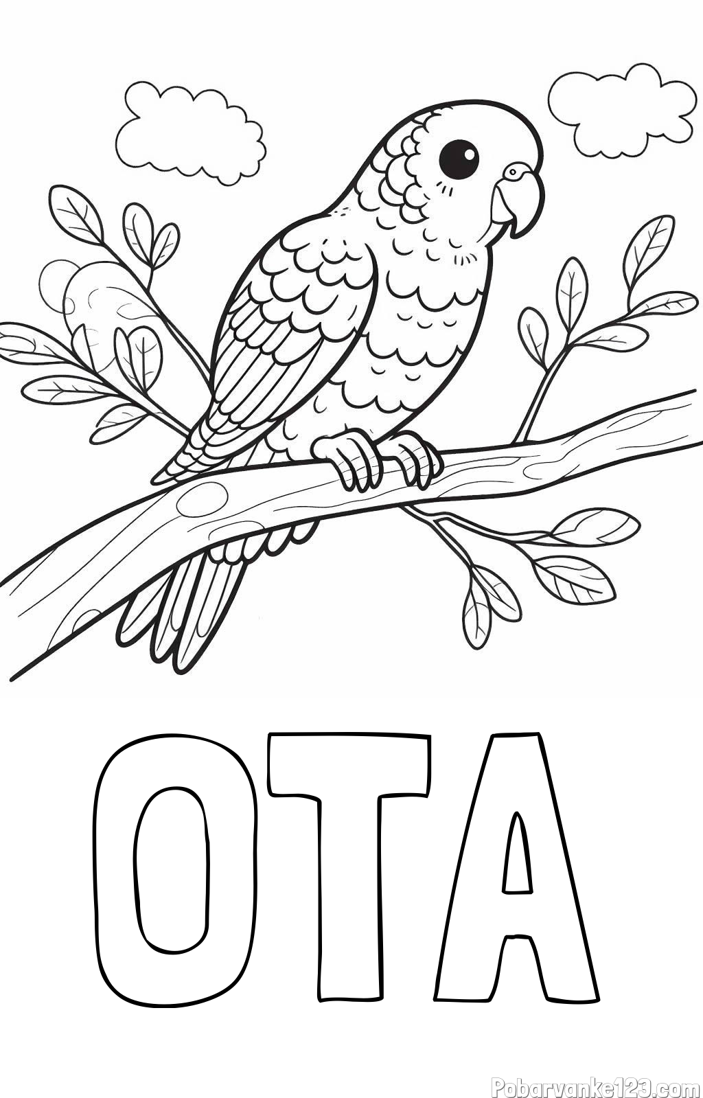 Pobarvanka imena OTA in pobarvanka ljubkega kanarčka na veji