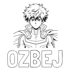 Online izdelana pobarvanka - Pobarvanka imena OŽBEJ in pobarvanka junaka v anime slogu