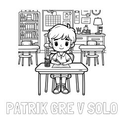Online izdelana pobarvanka - Pobarvanka imena PATRIK GRE V ŠOLO in pobarvanka učenca v učilnici