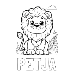 Online izdelana pobarvanka - Pobarvanka imena PETJA in pobarvanka ljubkega leva