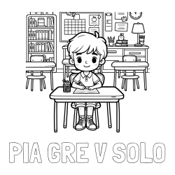 Online izdelana pobarvanka - Pobarvanka imena PIA GRE V ŠOLO in pobarvanka učenca v učilnici