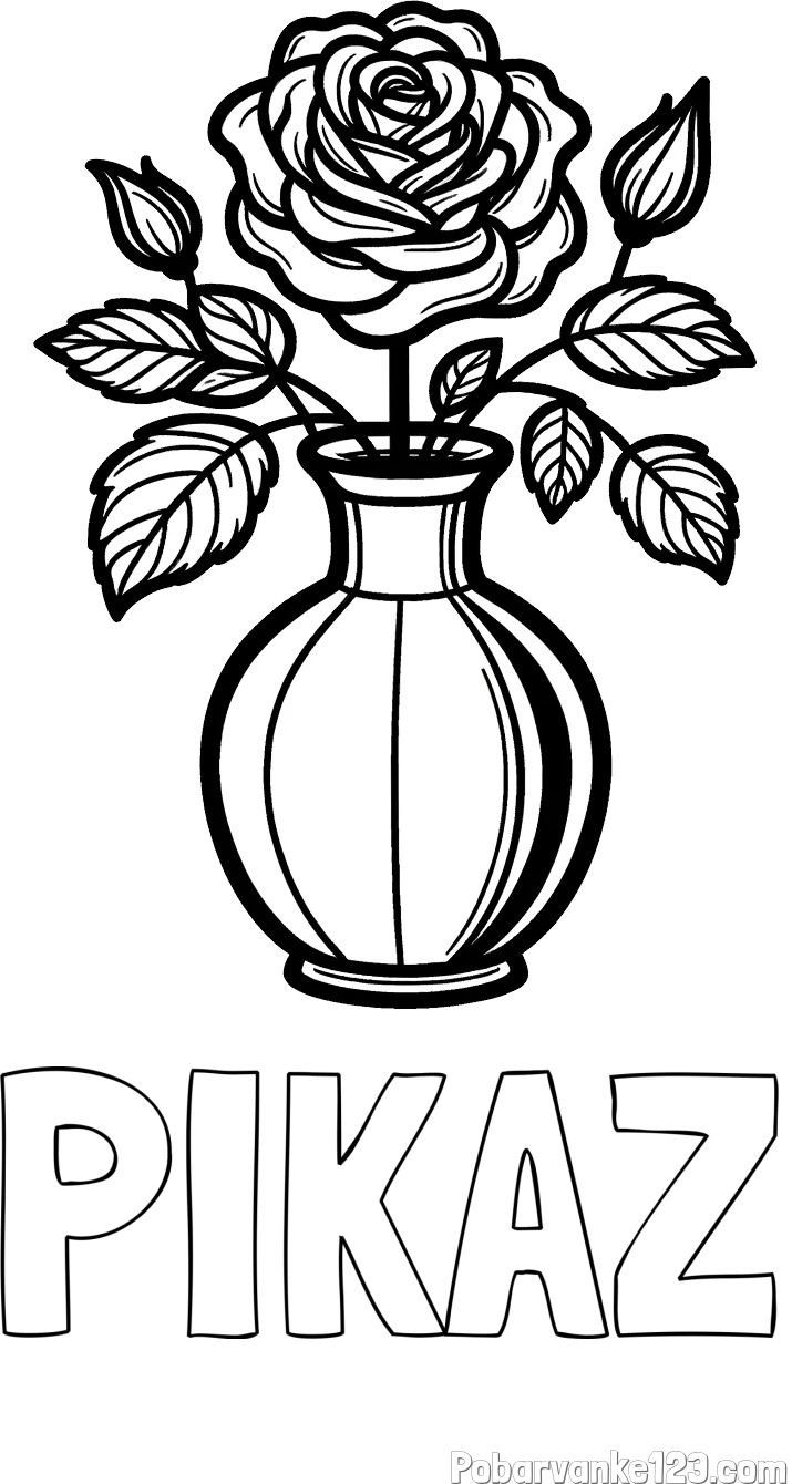 Pobarvanka imena PIKAŽ in pobarvanka čudovite vrtnice v vazi