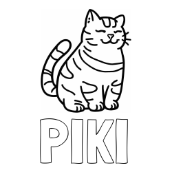 Online izdelana pobarvanka - Pobarvanka imena PIKI in pobarvanka debelušne mačke