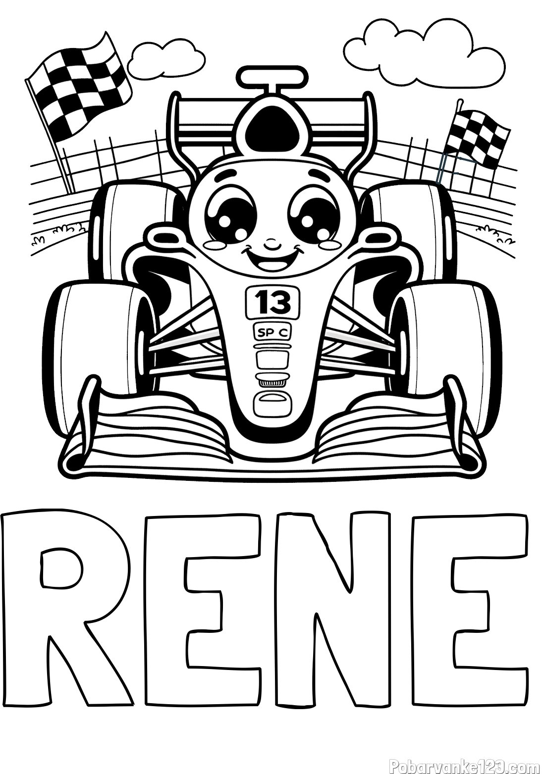 Pobarvanka imena RENE in otroška pobarvanka FORMULA 1
