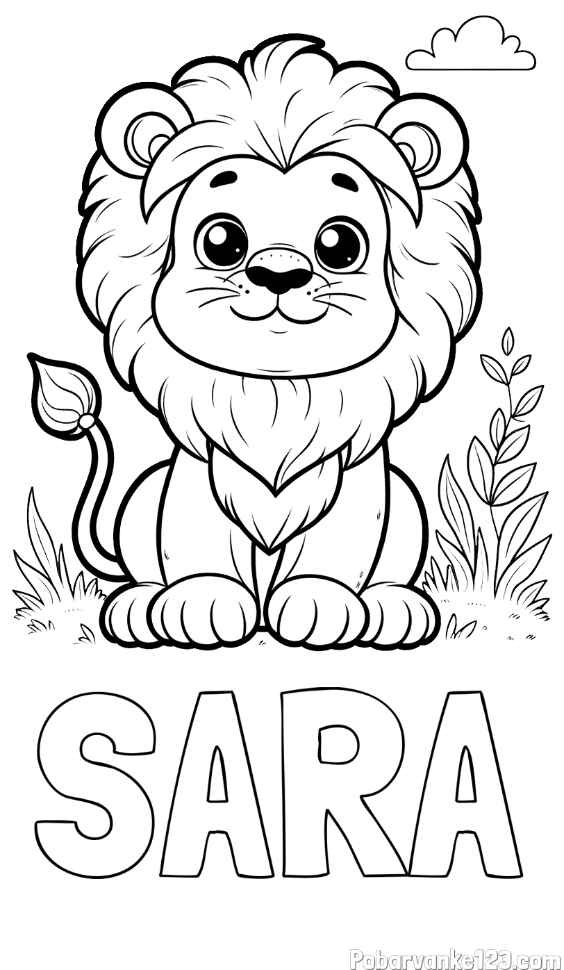 Pobarvanka imena SARA in pobarvanka ljubkega leva