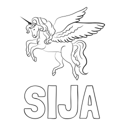 Online izdelana pobarvanka - Pobarvanka imena SIJA in lepa pobarvanka samoroga