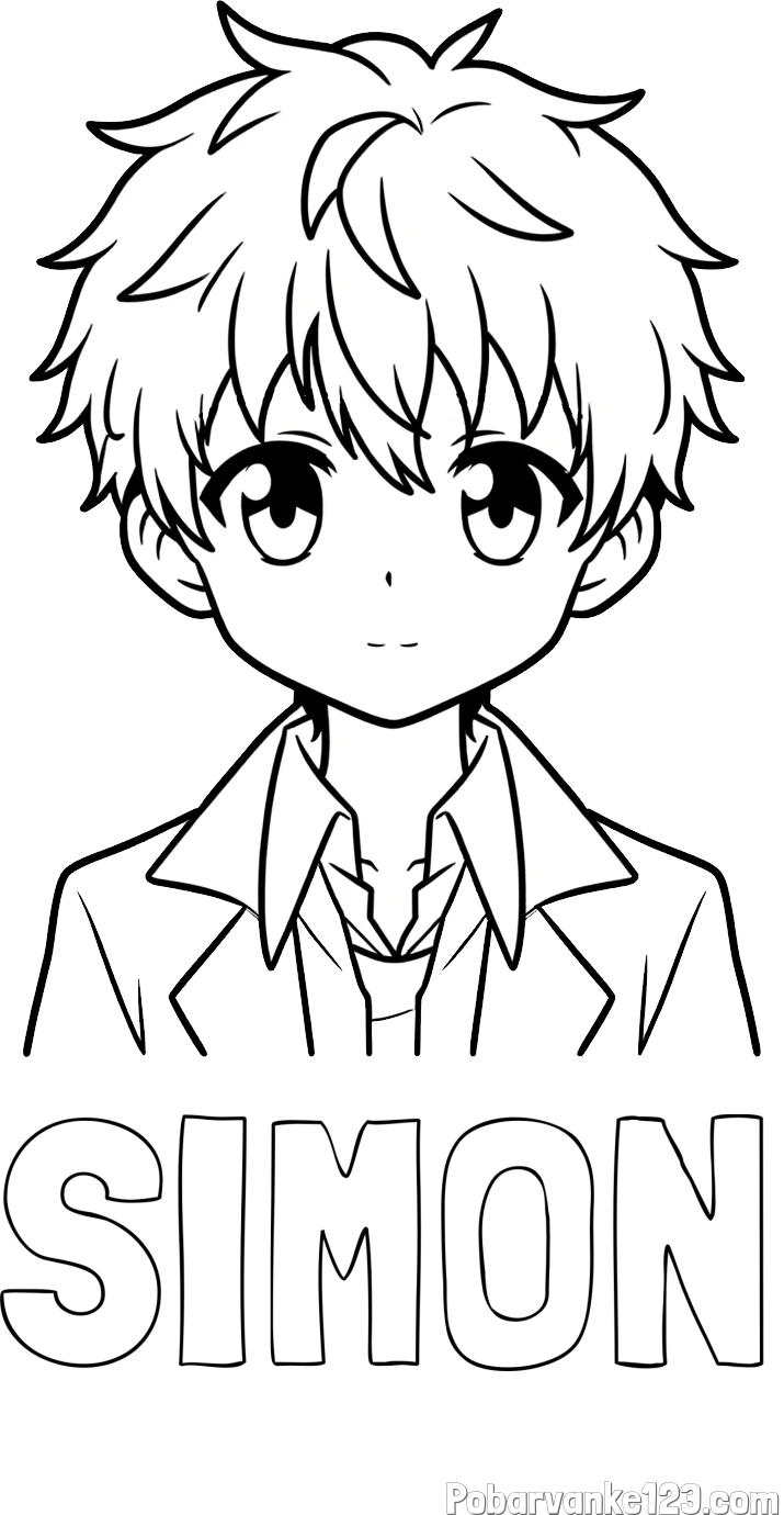 Pobarvanka imena SIMON in pobarvanka fanta v anime slogu