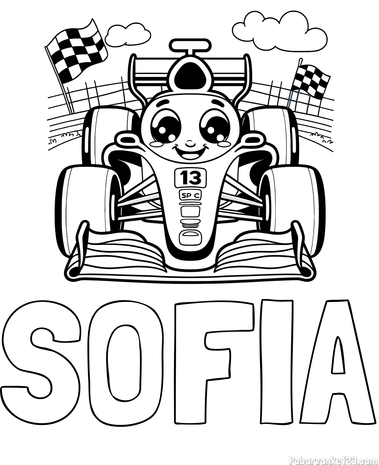 Pobarvanka imena SOFIA in otroška pobarvanka FORMULA 1