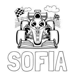 Online izdelana pobarvanka - Pobarvanka imena SOFIA in otroška pobarvanka FORMULA 1