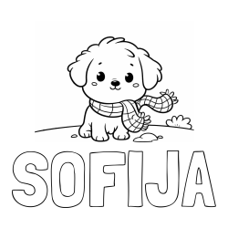Online izdelana pobarvanka - Pobarvanka imena SOFIJA in pobarvanka prikupnega psička