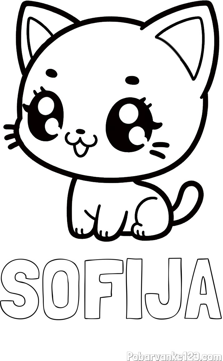 Pobarvanka imena SOFIJA in pobarvnaka ljubke muce v anime slogu