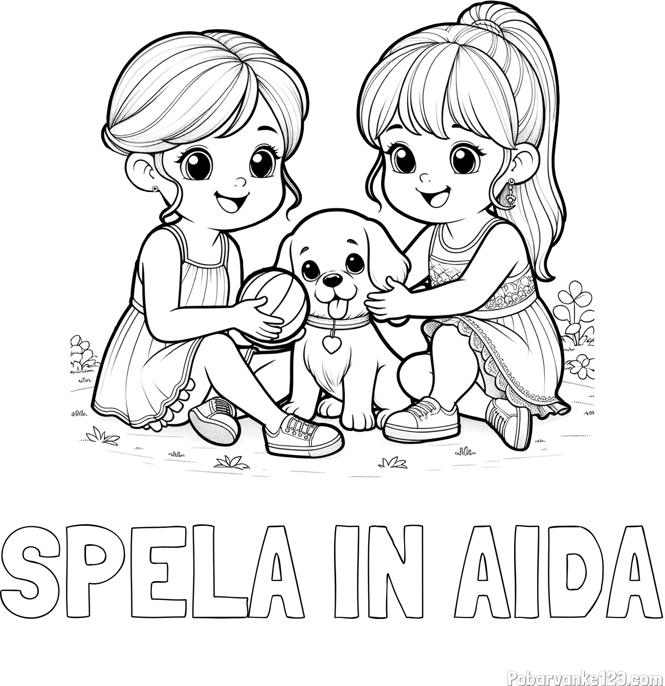 Pobarvanka imena ŠPELA IN AIDA in pobarvanka prijateljic s kužkom