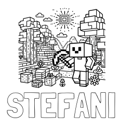 Online izdelana pobarvanka - Pobarvanka imena STEFANI in pobarvanka Minecraft sveta