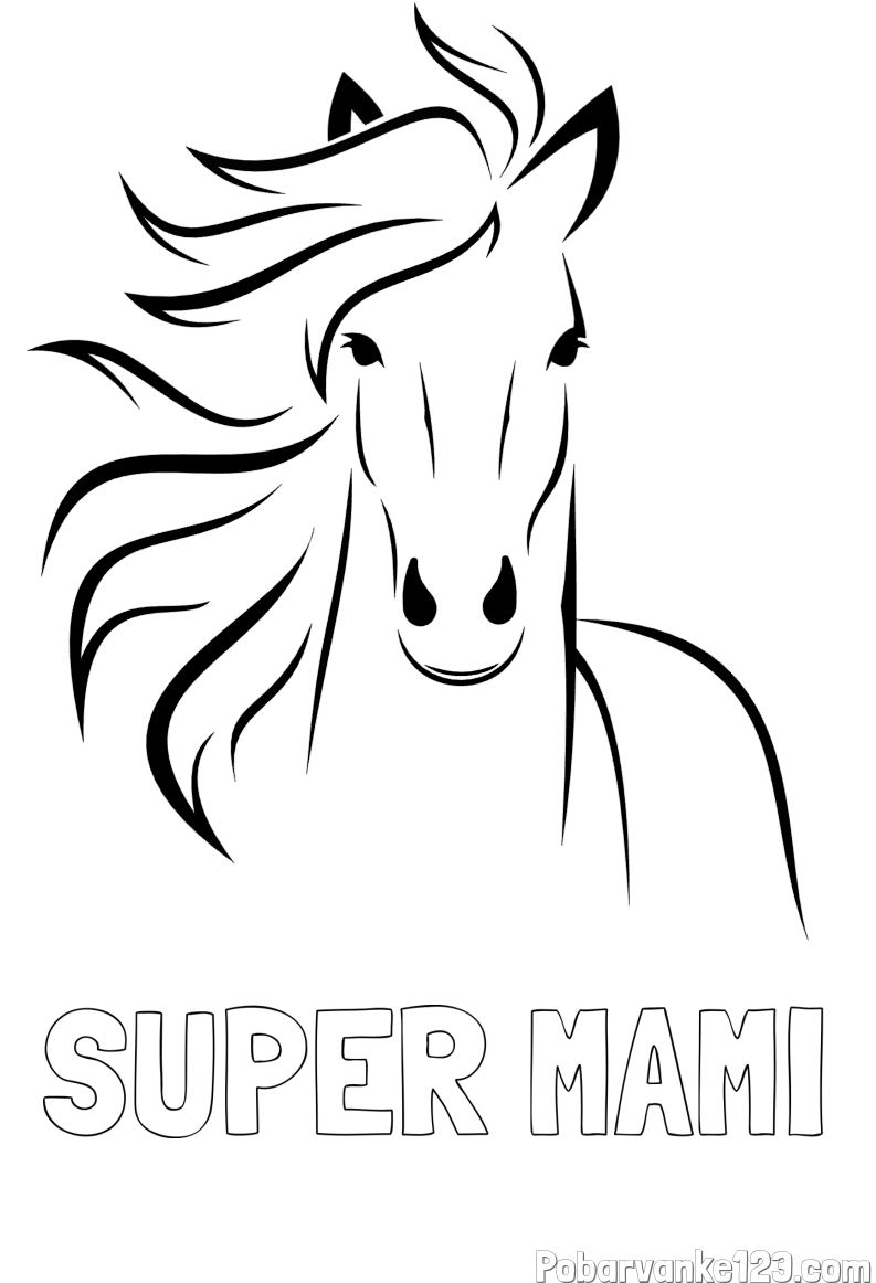 Pobarvanka imena SUPER MAMI in lepa pobarvanka konja