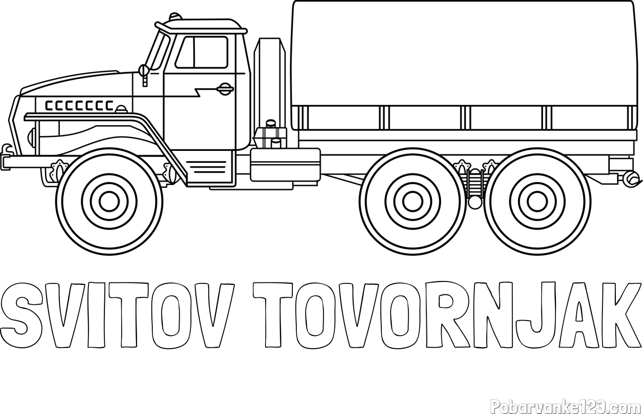 Pobarvanka imena SVITOV TOVORNJAK in pobarvanka velikega kamiona za prevoz težkega tovora