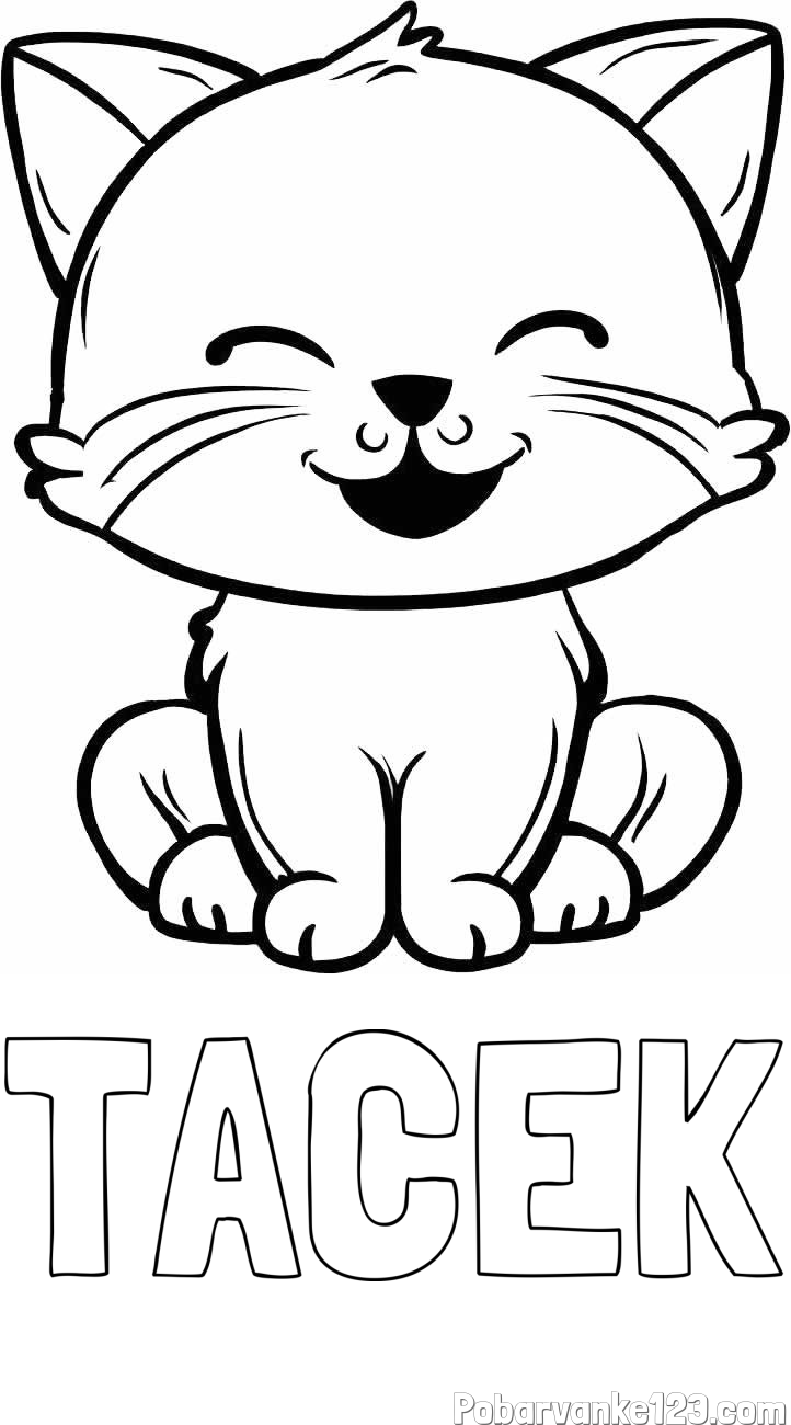 Pobarvanka imena TAČEK in pobarvanka prikupne mačke