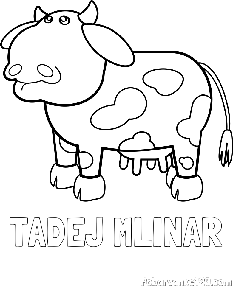 Pobarvanka imena TADEJ MLINAR in otroška pobarvanka smešne krave