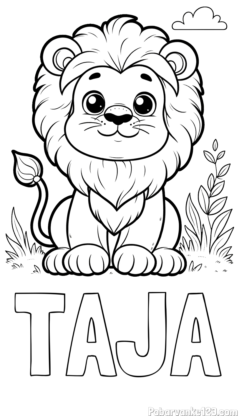 Pobarvanka imena TAJA in pobarvanka ljubkega leva