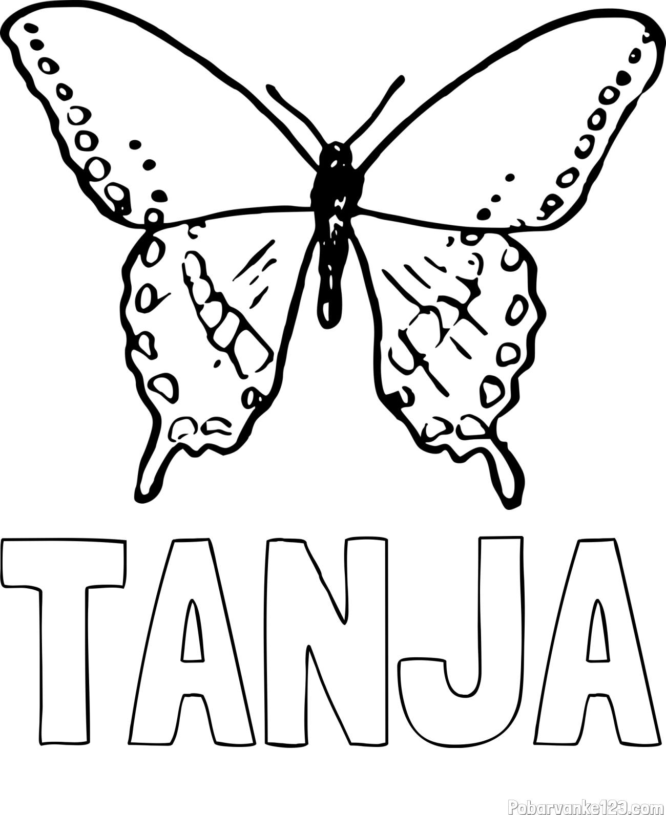 Pobarvanka imena TANJA in starejša in preprosta pobarvanka metulja