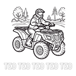 Online izdelana pobarvanka - Pobarvanka imena TEO TEO TEO TEO TEO in pobarvanka motorista na štirikolesniku