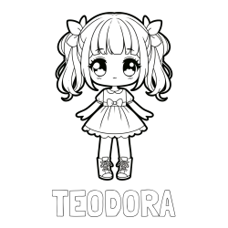 Online izdelana pobarvanka - Pobarvanka imena TEODORA in pobarvanka anime punčke