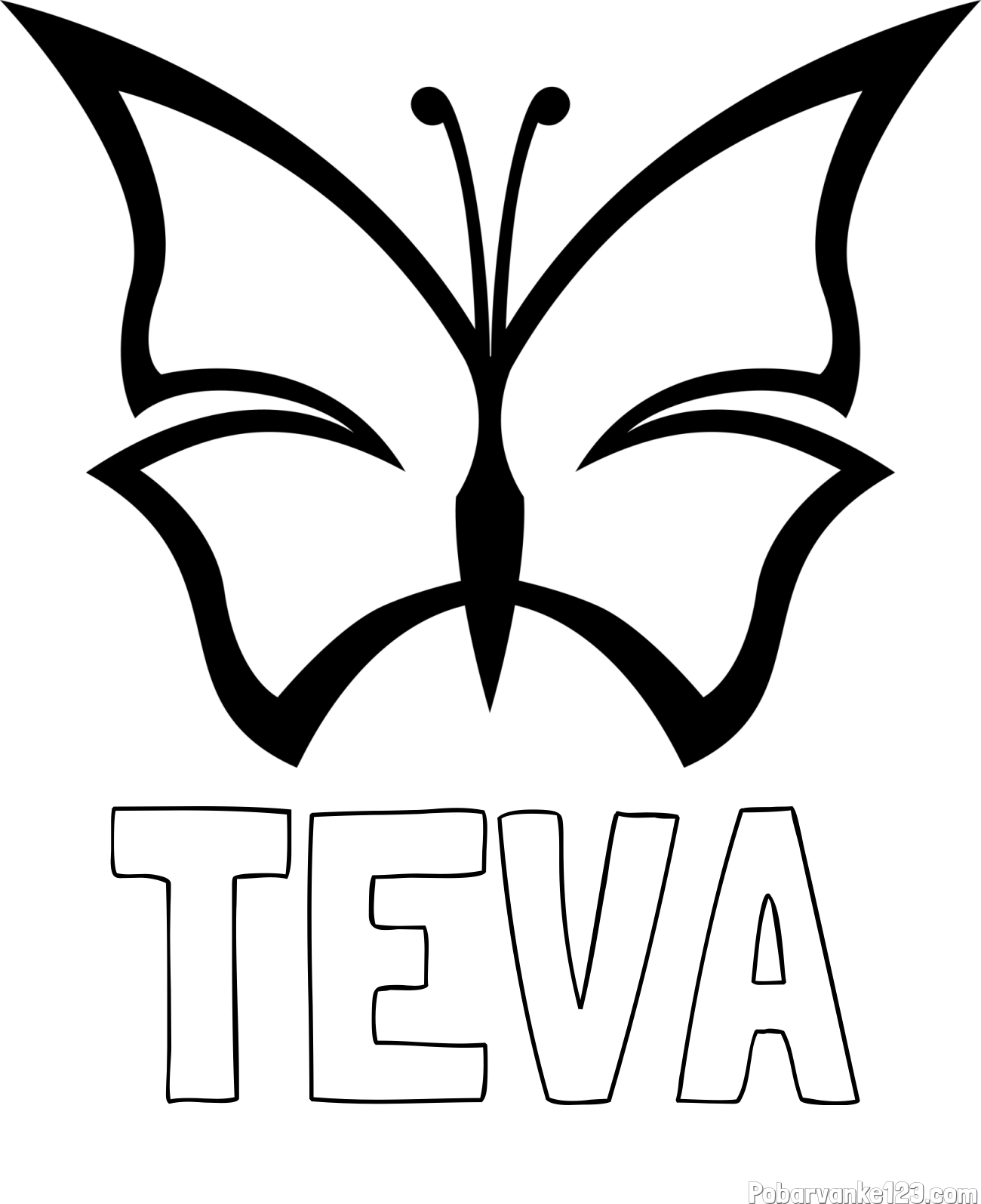 Pobarvanka imena TEVA in otroška pobarvanka metulja